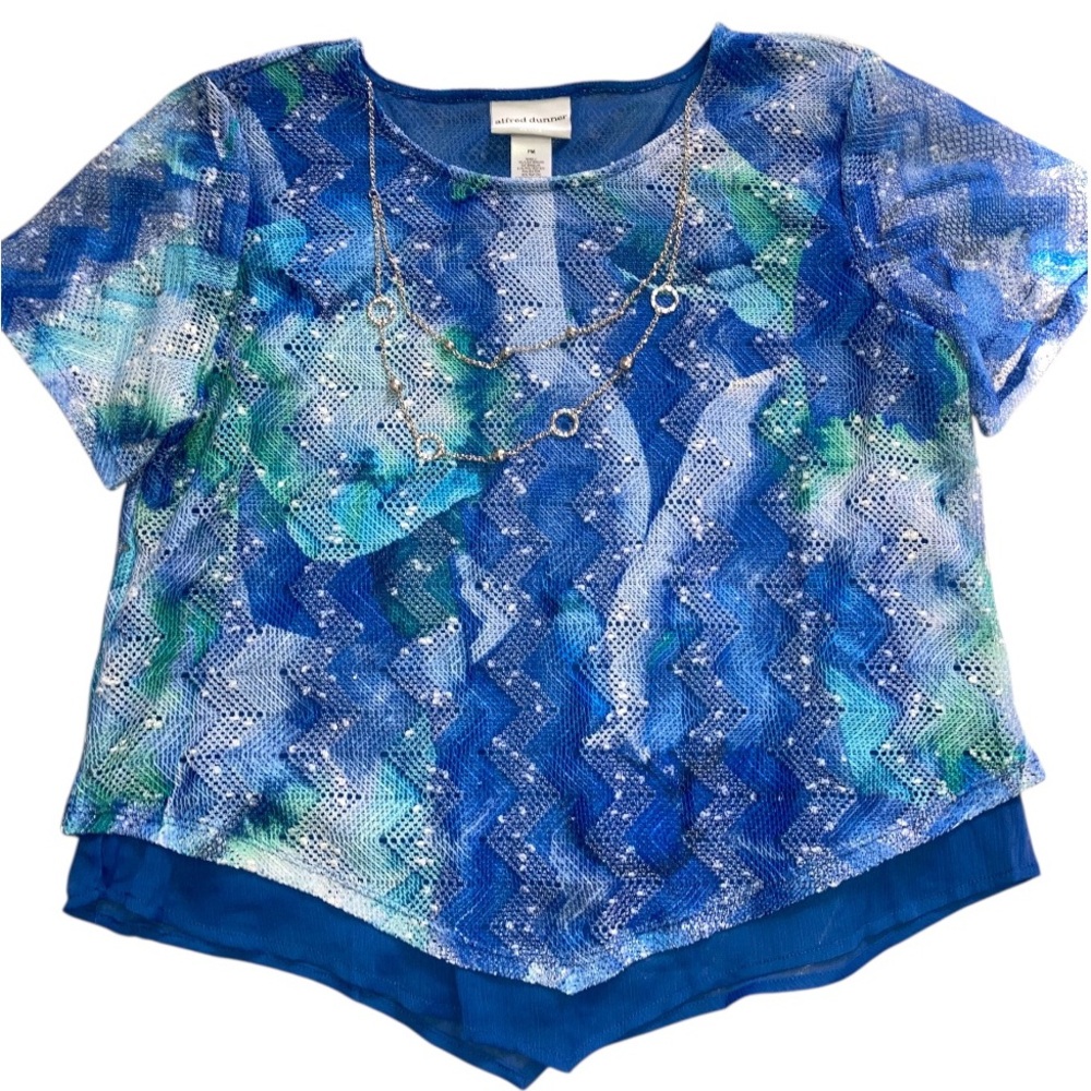Alfred Dunner Blue and Green Short Sleeve Tee